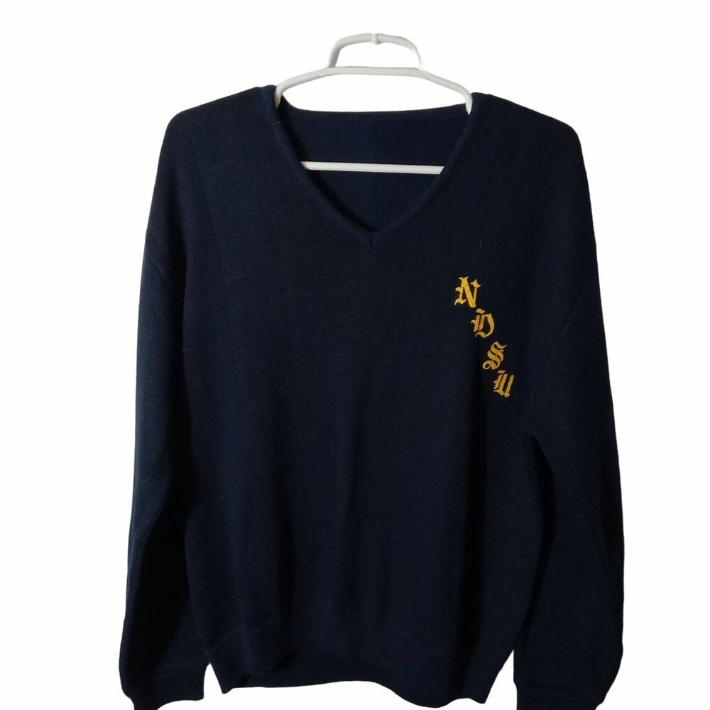 Vintage NDSU Navy Blue V Neck Sweater L North Dakota State University Thundar - Picture 2 of 9